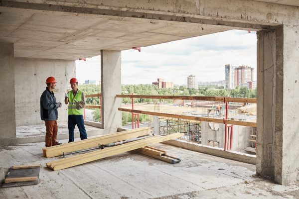 Workers at Construction Site Wide Angle